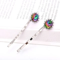 Ensemble de deux barrettes argentées avec cristaux ovales motif tournesol - Ovale (Argent)