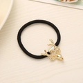 Elastic black hair tie with a minimalist gold deer head alloy pendant for women - Deer
