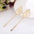 Juego de pinzas para el cabello de acetato con base de metal dorado y textura nacarada - Blanco