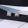 Detailed close-up of square halo stud earrings in S925 sterling silver with cubic zirconia - Square Style (200013) / Square Silver