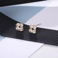 Minimalist S925 sterling silver four-petal flower stud earrings with clear cubic zirconia - Flower Gold