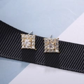 Elegant 925 sterling silver square halo stud earrings with sparkling cubic zirconia - Square Style (200013) / Square Gold
