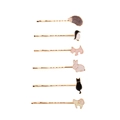 6-teiliges Set goldene Haarklammern mit bunten Emaille-Tiermotiven wie Hase und Pinguin - Set mit 6 Tieren
