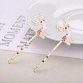 Golden reindeer hair pins with white enamel finish and red accents in minimalist style - Enamel Deer Style (小鹿)