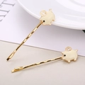 Chic golden pig hair clips set with cream enamel details and lucky copper coin design - Creamy White Whole Pig With Coin Style