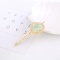 Golden heart hair clip with green dried flower specimen and ornate lace edges - Heart Style 1