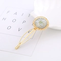 Golden hair clip with round resin pendant featuring real dried flowers and silver glitter - Round Style 1