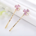 Macro di fermagli per capelli dorati con zirconi rosa a forma di cuore e quadrifoglio - Base Dorata Zirconi Rosa