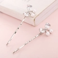 Fermagli per capelli in argento con zirconi a pera e perle bianche, set da due - Papillon Argento