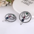 Barrette en alliage à trois anneaux avec strass bleus violets et verts en gris foncé - Cercle Multicouche - Noir de Fusil