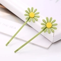 Set of two matte green daisy hair clips with a minimalist metal design for women - Two Bracelet Style / Korean Green