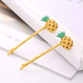 Barrettes à cheveux mignonnes style coréen avec motif ananas et épingles en métal jaune sur blanc - Style Ananas