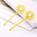 Cute set of two yellow daisy flower metal hair pins for girls with minimalist design - Two Bracelet Style / Lemon Yellow