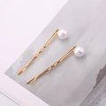 Minimalist gold pearl bobby pins set featuring round faux pearls on polished alloy metal - 7mm Gold