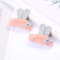 Simpatiche mollette per capelli in peluche rosa con bottone blu per bambine - Coppia Rosa