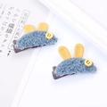Graziosa clip per capelli a orecchie di coniglio in peluche blu con dettaglio bottone - Coppia Blu Scuro