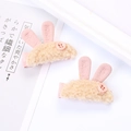 Barrettes à cheveux mignonnes en peluche lapin kaki avec oreilles rayées roses et boutons - Café Clair