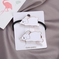 Cute white cartoon bunny hair clip and elastic hair tie set on a white card - Bunny Hair Clip And Hair Tie