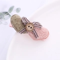 Barrette à cheveux avec cœurs en feutre rose et vert, nœud et bouton en bois - Vert Foncé Rose