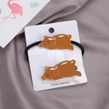 Brown bear hair clip and elastic hair tie set with gold-plated edges on display card - Brown Bear Hair Clip And Hair Tie