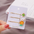 Three-piece set of cute oil-dripping cactus and bear hair clips on gold plating base - Dog Set