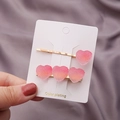 Rainbow gradient heart hair clips with matte texture on golden metal wavy hairpins - Heart Gradient Deep Pink