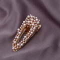 Elegante fermaglio dorato rettangolare con perle bianche di diverse misure - Goccia d'acqua larga incavata