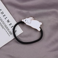 Detail of high-elasticity black hair tie with cute white rabbit charm on silk fabric - Bunny Hair Tie