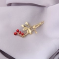 Elegante fermaglio per capelli in stile cinese con foglia d'acero dorata e bacche rosse - Ciliegio