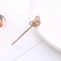 Cute brown bear hair clip with pink ears and rhinestone trim on white background - Khaki Bear