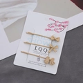 Lot de trois barrettes à cheveux nœuds beige crème avec finition en métal mat chic - Abricot