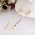 Set de dos horquillas de corona doradas con diamantes de imitación brillantes y ondas - Corona / Dorado