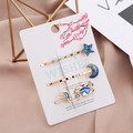 Lot de barrettes ciel étoilé avec lune et étoile à paillettes bleues sur base dorée - Ensemble de 3 Pièces Étoile Lune Bleue
