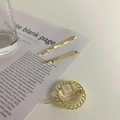Three-piece golden metal hair clip set with pearls and smiley face charm on white background - Smile Face Set