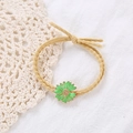 Cute Korean style hair tie featuring high-elastic cord and a green daisy charm decoration - Sunflower Yellow