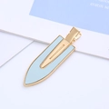 Golden metal hair clip with light blue leather inlay for women in stylish surf design - Blue