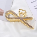 Elegant gold metal shark hair clip with gradient inlay and heart-shaped handle - Coffee