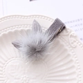 Plush bunny ear hair clip in grey faux fur with a soft fabric-covered duckbill base - Gray Rabbit Head