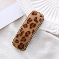 Leopard print velvet hair clip with sparkling rhinestones set on white fabric - Khaki Rectangular Style