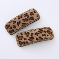 Lot de deux barrettes en velours léopard avec strass dorés scintillants - Rectangulaire (Paire) / Khaki