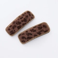 Paire de barrettes rectangulaires en velours léopard avec bordure dorée en strass - Rectangulaire (Paire) / Café Foncé