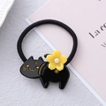 Schattig zwart katten elastiekje met gele bloem en parel op hoge elastische haarband - Zwarte Kat Stijl / Zwart