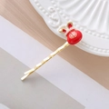 Festive red rabbit bunny hair clip with gold Fu character and pearl accent for New Year - Lucky Bag Rabbit