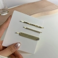 Three-piece gold hair clip set featuring pearls, mesh texture and subtle rhinestones - Plaid Rectangle With Rhinestone