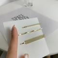 Set of three gold metallic hair clips with pearl accents presented on a white card - Plaid Rectangle With Pearl