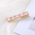 Barrette à cheveux élégante en cristal rose avec cinq pierres sur base dorée brillante - Rose
