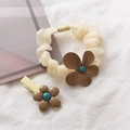 Set elastico e molletta Morandi con volant crema e decorazione floreale marrone scuro - Marrone Scuro