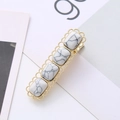 Detail of square hair clip with white turquoise marble stones and gold lace metal frame - White Turquoise Rectangle