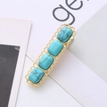 Lace style gold alloy hair clip featuring square faux turquoise stones with black veins - Turquoise Rectangle