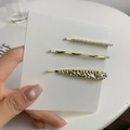 Three-piece gold hair clip set with pearls and geometric metal designs for women - Plaid Waterdrop